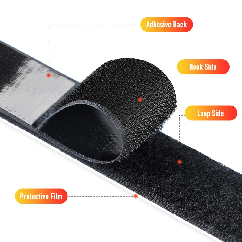 PTUNA 32Ft *1 Inch Hook and Loop Tape with Adhesive Back, Heavy Duty Double Sided Adhesive Strips, Strong Sticky Strips Roll for Home/Office/School/Car, Black - Image 4