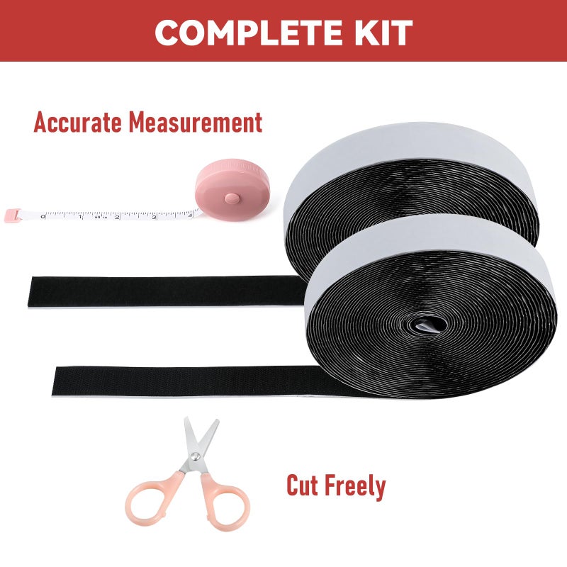 PTUNA 32Ft *1 Inch Hook and Loop Tape with Adhesive Back, Heavy Duty Double Sided Adhesive Strips, Strong Sticky Strips Roll for Home/Office/School/Car, Black - Image 3
