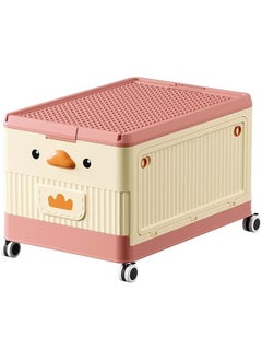 Durku Toy Storage Box Chest,16.5in Collapsible Storage Bins with Wheels Lid Handle,Extra Large Kids Toy Storage Organizer Boxes Baskets,Suitable forToys,Clothing,Books,Nursery Room,Playroom (Pink)