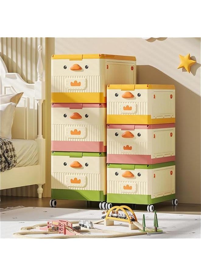 HOOKOR - Durku Toy Storage Box Chest,16.5in Collapsible Storage Bins with Wheels Lid Handle,Extra Large Kids Toy Storage Organizer Boxes Baskets,Suitable forToys,Clothing,Books,Nursery Room,Playroom (Pink) - Image 1