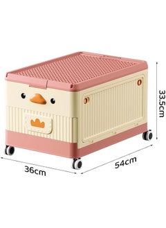 HOOKOR Durku Toy Storage Box Chest,16.5in Collapsible Storage Bins with Wheels Lid Handle,Extra Large Kids Toy Storage Organizer Boxes Baskets,Suitable forToys,Clothing,Books,Nursery Room,Playroom (Pink)  - Image 3