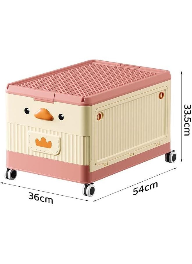 HOOKOR - Durku Toy Storage Box Chest,16.5in Collapsible Storage Bins with Wheels Lid Handle,Extra Large Kids Toy Storage Organizer Boxes Baskets,Suitable forToys,Clothing,Books,Nursery Room,Playroom (Pink) - Image 1