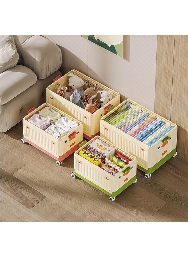HOOKOR - Durku Toy Storage Box Chest,16.5in Collapsible Storage Bins with Wheels Lid Handle,Extra Large Kids Toy Storage Organizer Boxes Baskets,Suitable forToys,Clothing,Books,Nursery Room,Playroom (Pink) - Image 1