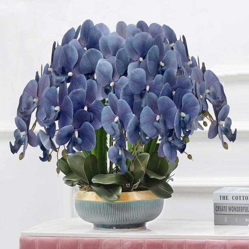 FagusHome 32 Inch Artificial Phalaenopsis Flowers 6 Pcs Artificial Orchid Flowers Stem Plants for Home Décor (Dark Blue) - Image 5
