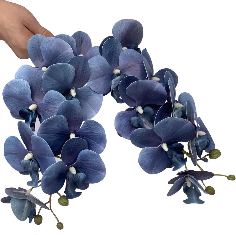 FagusHome 32 Inch Artificial Phalaenopsis Flowers 6 Pcs Artificial Orchid Flowers Stem Plants for Home Décor (Dark Blue) - Image 3