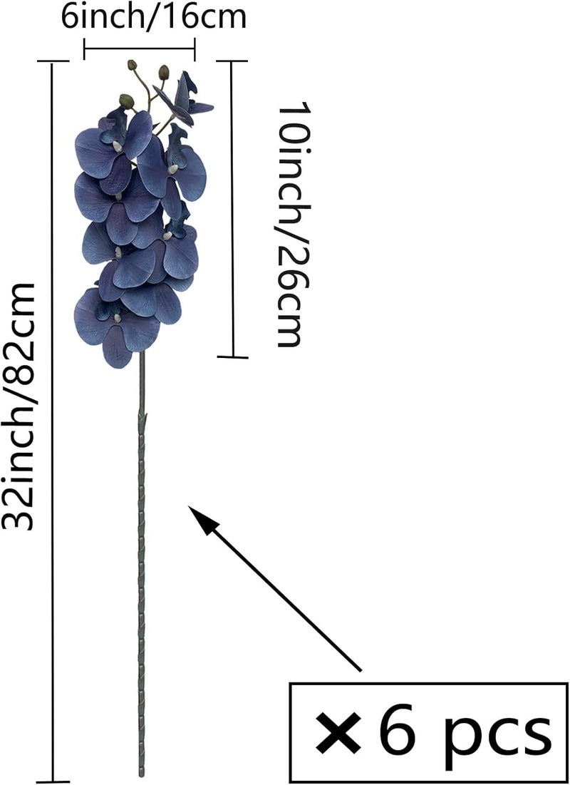 FagusHome 32 Inch Artificial Phalaenopsis Flowers 6 Pcs Artificial Orchid Flowers Stem Plants for Home Décor (Dark Blue) - Image 2