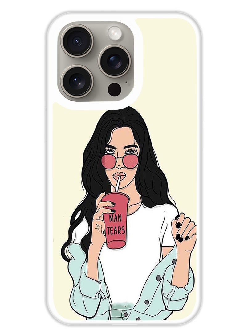 Theodor Protective Case Cover For APPLE IPHONE 15 Pro Max Girl Drinking Coffee (White Bumper) - Image 1