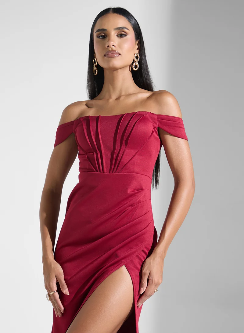 Ginger Boutique Off-Shoulder Slit Dress