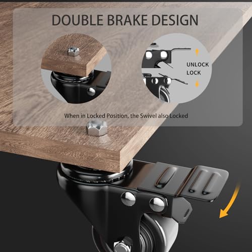 YUPEZOP Black Stem Caster Wheels Heavy Duty with Brake Casters 3/8''-16x1'' - Image 4
