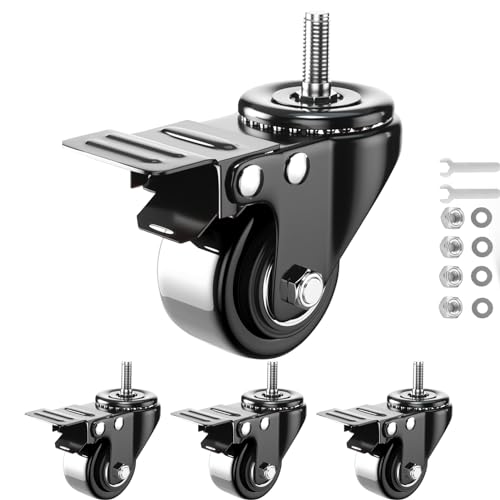 YUPEZOP Black Stem Caster Wheels Heavy Duty with Brake Casters 3/8''-16x1'' - Image 1