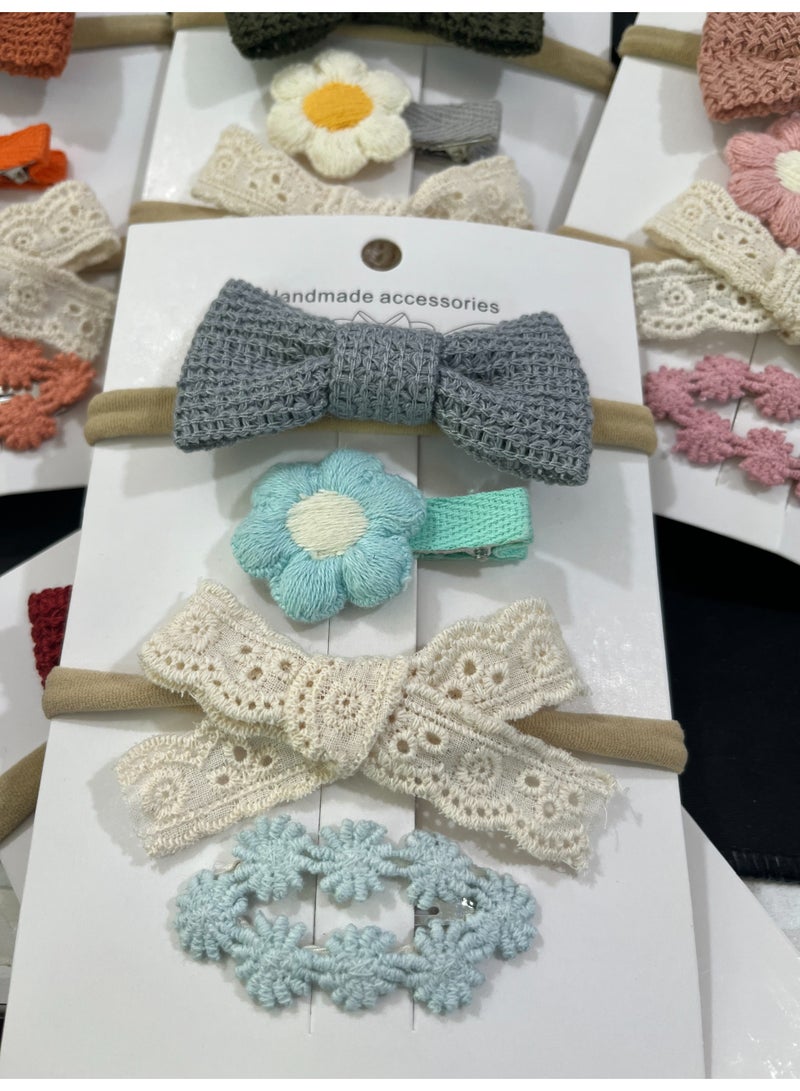 D'Daniela Ria Ribbon Bow Clip Set with Ponytail For Babies and Girls - Blue - Image 4