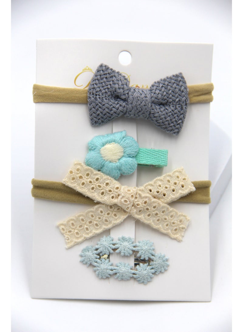 D'Daniela Ria Ribbon Bow Clip Set with Ponytail For Babies and Girls - Blue - Image 2