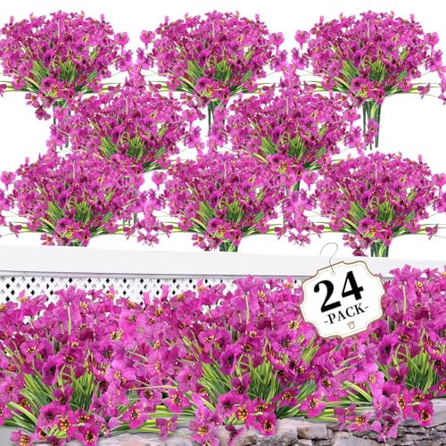 ColoPlay 24 Red Lotus Bundles Artificial Flowers for Outdoors/Indoors Fake Flowers Plants for Indoor Outside Garden Porch Window Box Home Wedding Farmhouse - Image 1