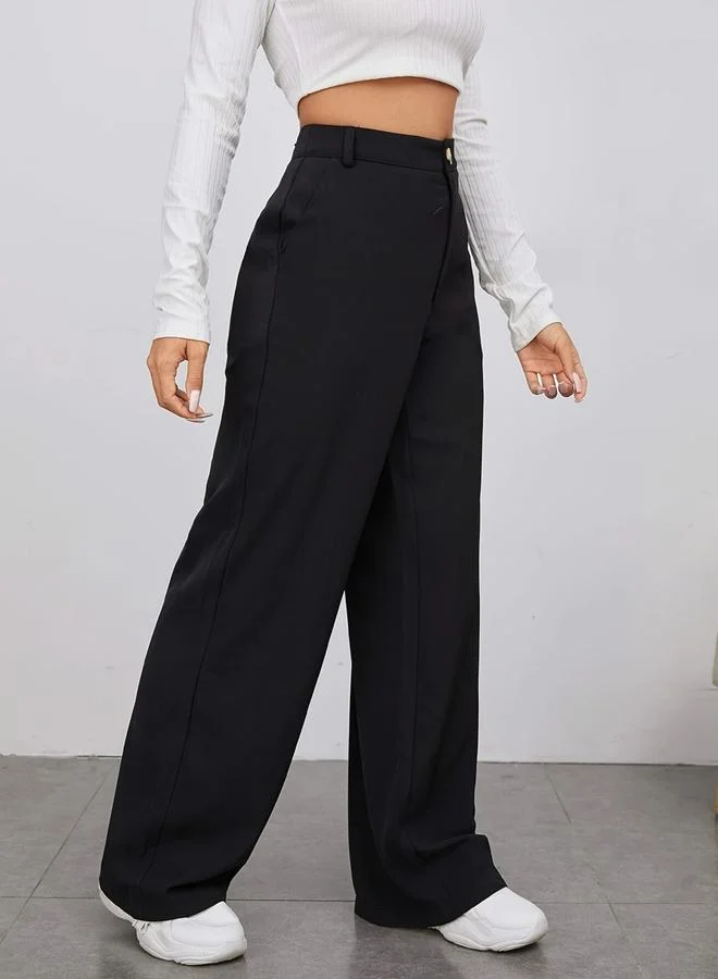 تايك تو بنطال واسع الساق بلون سادة