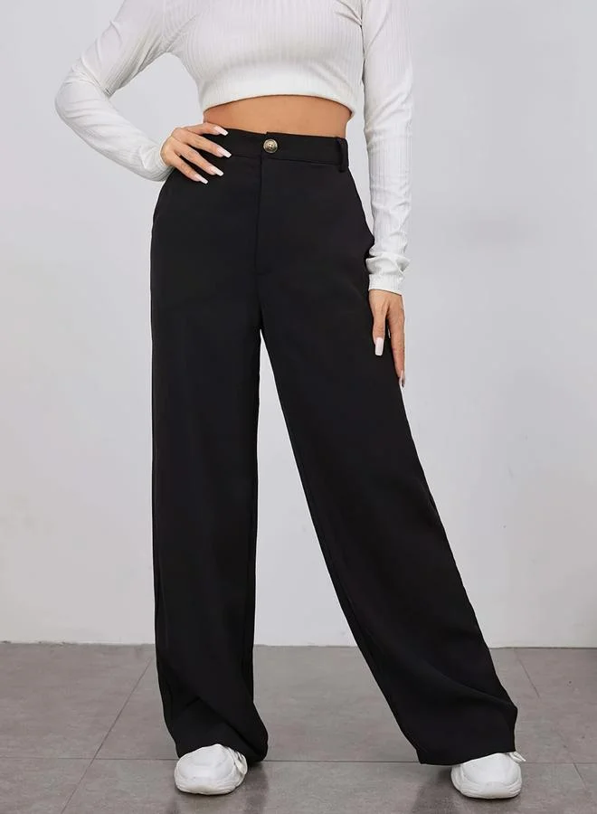 تايك تو بنطال واسع الساق بلون سادة