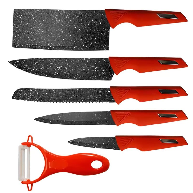 pepplo Chef Knife Set With Peeler Stainless Steel NonStick Kitchen Knife Professional Chopper High Carbon German Steel Blade With Comfortable Ergonomic Handle Anti Rust Wear Resistant Black 6 Piece - Image 1