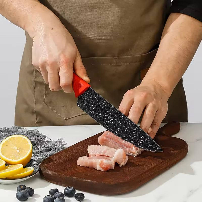 pepplo Chef Knife Set With Peeler Stainless Steel NonStick Kitchen Knife Professional Chopper High Carbon German Steel Blade With Comfortable Ergonomic Handle Anti Rust Wear Resistant Black 6 Piece - Image 4