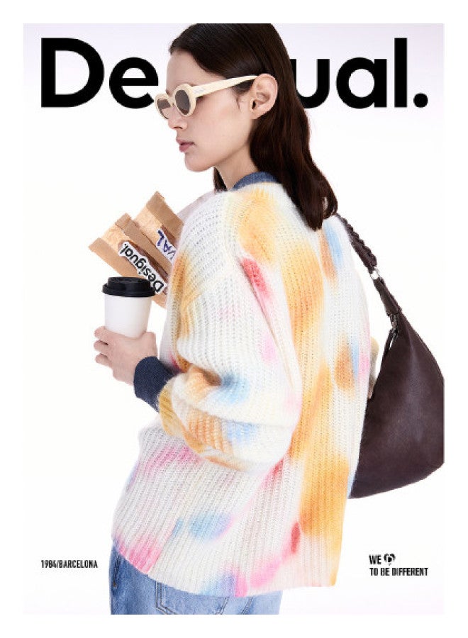 DESIGUAL 25 خريف شتاء جديد من الصوف المخلوط برباط ملون مطبوع يدويًا - Image 1