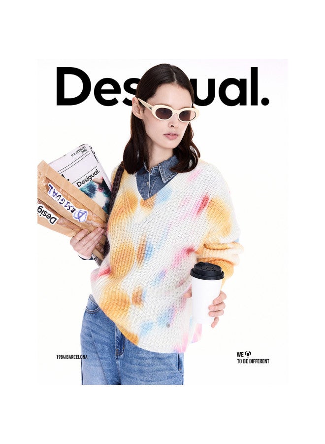 DESIGUAL 25 خريف شتاء جديد من الصوف المخلوط برباط ملون مطبوع يدويًا - Image 5