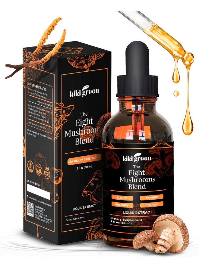 KIKI Green قطرات مستخلص الفطر الأخضر كيك 8 - مركب تكيفي لدعم الإدراك وتعزيز المناعة - مكمل ليوز مان، كورديسيبس، تشاجا، ريشى، شيتاكي، مايتاكي، ريشى الأحمر - Image 1