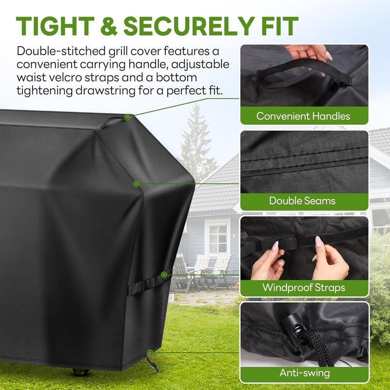 Mepple Heavy Duty BBQ Grill Cover for Outdoor Grill,Three Layer Waterproof UV Resistant 420D,Fade Resistant with Adjustable Straps,Windproof Gas Grill Cover for Outside,60" L x 23" W x 43" H, Black - Image 5