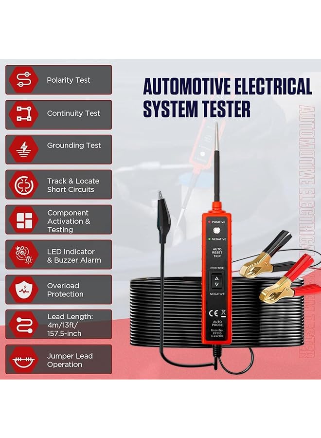 Excefore Automotive Circuit Tester, Test Light Automotive With 4M Test Lead, 6V 12V 24V Dc Led Light Tester Fuse Tester, Circuit Tester Auto 12V Electrical System Tools For Car Truck Marine Motorcycle Suv Boat - Image 2
