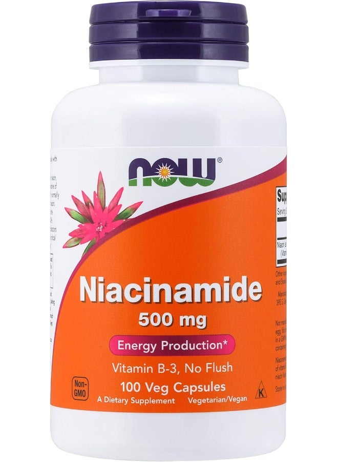 NOW Foods Niacinamide Vitamin B-3 Capsules (100 Caps, 500mg) - Image 1