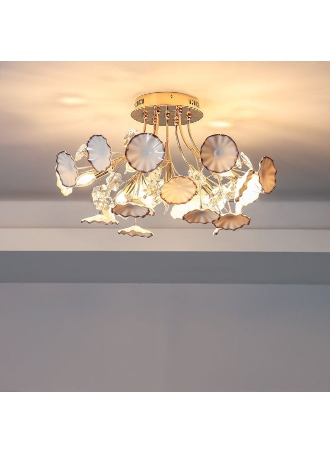 DANUBE HOME Danube Home Roma Crystal Chandelier For Bedroom|7-Lights Indoor Lighting Fixture With E14 Socket| Ceiling Lights Ceramic Frame Modern Chandelier L50Xw50Xh30Cm - White/Gold Finish (2 Year Warranty)  - Image 4
