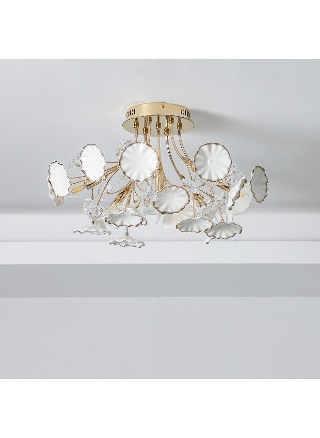 DANUBE HOME Danube Home Roma Crystal Chandelier For Bedroom|7-Lights Indoor Lighting Fixture With E14 Socket| Ceiling Lights Ceramic Frame Modern Chandelier L50Xw50Xh30Cm - White/Gold Finish (2 Year Warranty)  - Image 1