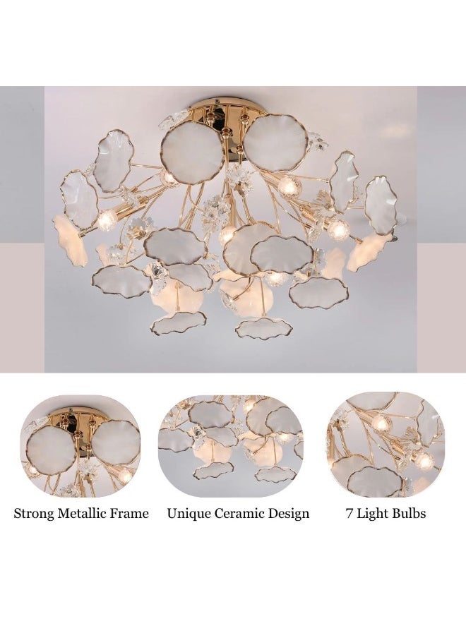DANUBE HOME Danube Home Roma Crystal Chandelier For Bedroom|7-Lights Indoor Lighting Fixture With E14 Socket| Ceiling Lights Ceramic Frame Modern Chandelier L50Xw50Xh30Cm - White/Gold Finish (2 Year Warranty)  - Image 3