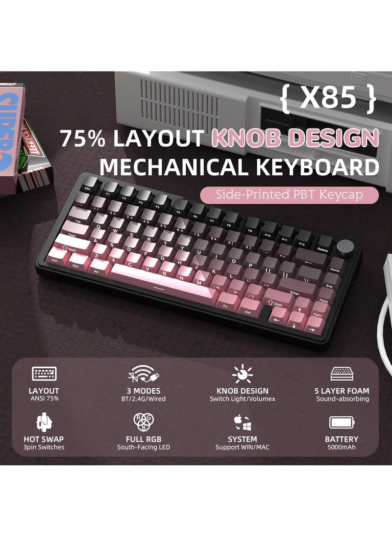 هجوم القرش - حشية ثلاثية الأوضاع X85 لوحة مفاتيح ميكانيكية بنسبة 75% مع مقبض CNC، وبطانة من 5 طبقات، وقابلة للتبديل السريع، وإضاءة خلفية RGB - Image 1