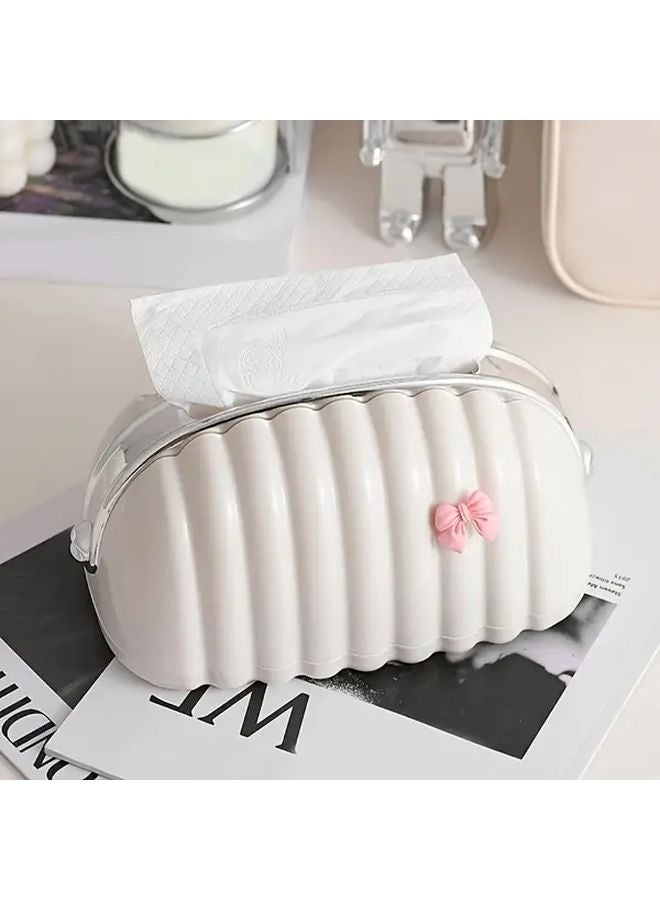 White Shell Shaped Tissue Box Cover With Pink Bow Decorative Storage - Image 3