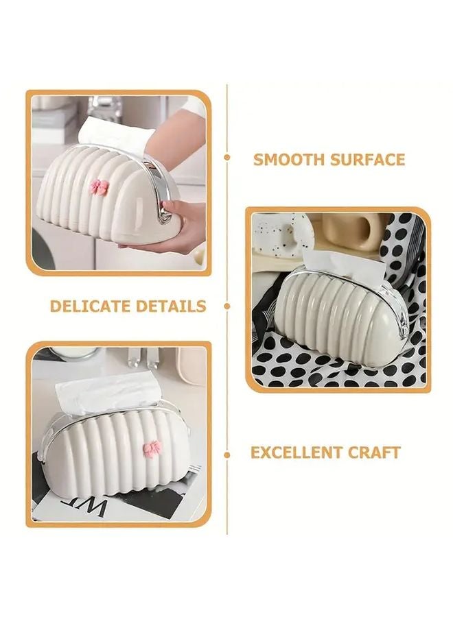 White Shell Shaped Tissue Box Cover With Pink Bow Decorative Storage - Image 5