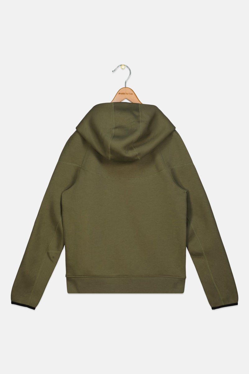 Nike Kids Boy Brand Logo Long Sleeve Full Zip Hoodie, Olive - Image 3