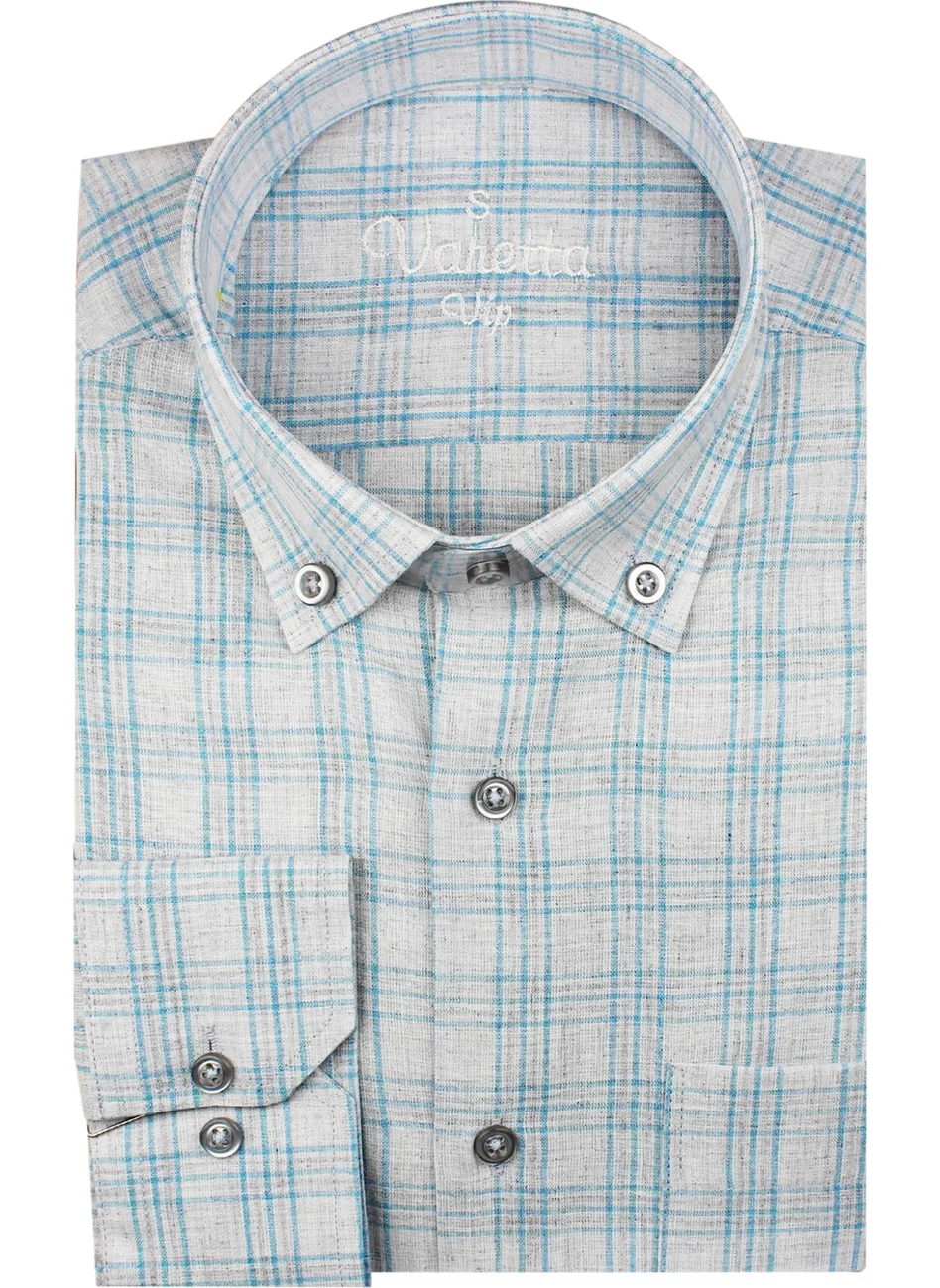 فاريتا Men's Blue Check Cotton Long Sleeve Shirt with Pocket