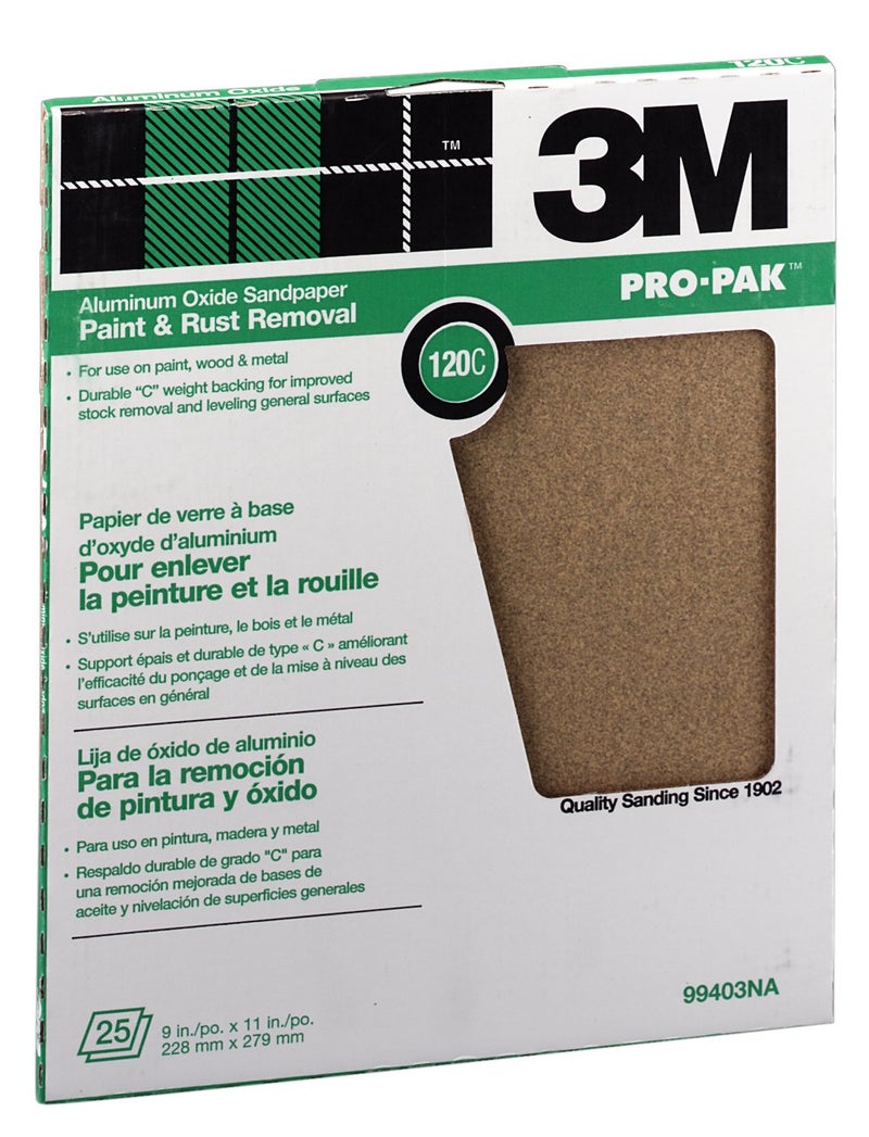 3M 99403NA-CC 120C Grit Pro-Pak Paint & Rust Removal Sandpaper Sheets