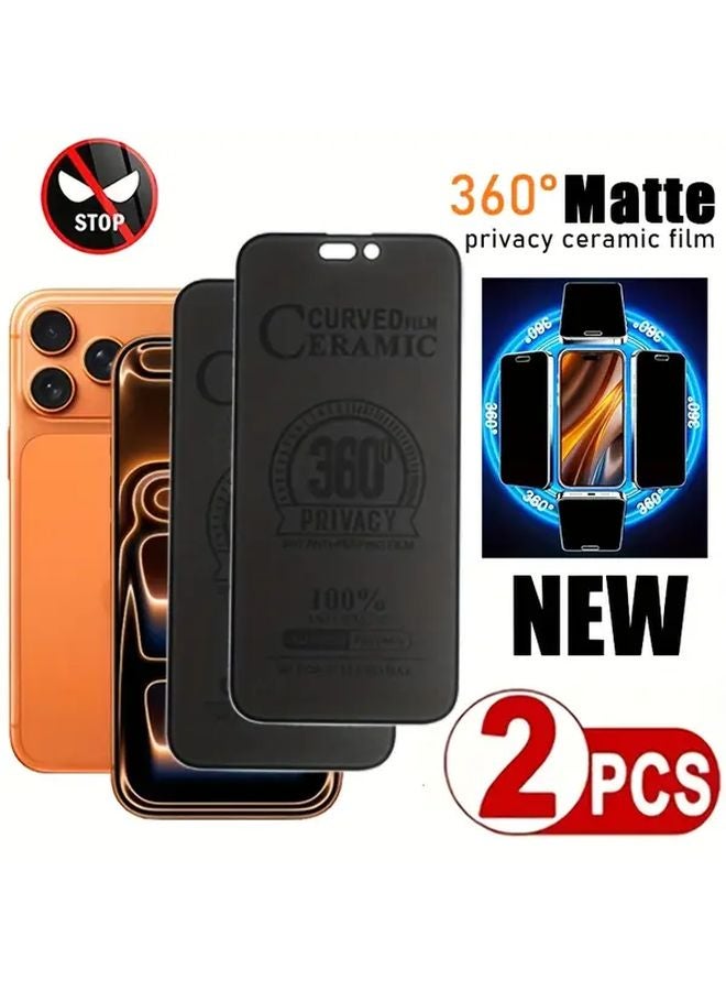 2Pcs Matte Privacy Anti Spy Ceramic Screen Protector For iPhone 16 - Image 1
