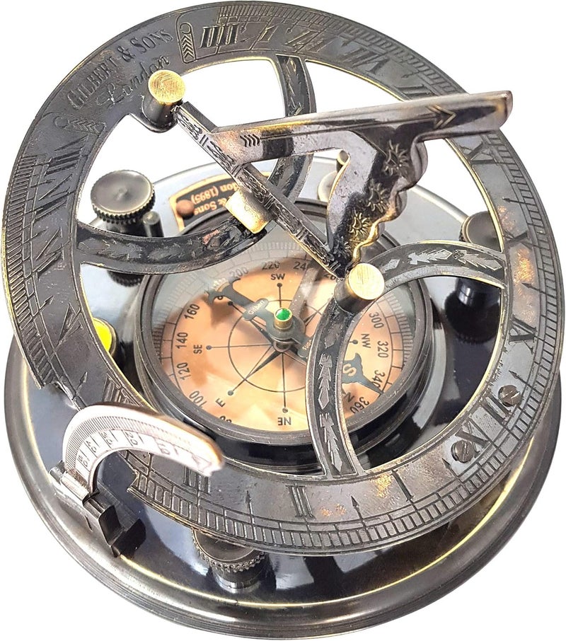 Brass Nautical بوصلة شمسية كبيرة بحجم 5 بوصات في علبة من خشب الورد، هدية عتيقة من الدرجة الأولى - Image 5
