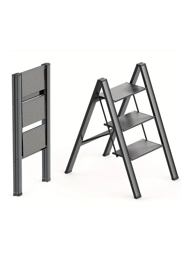 Sharpdo A strong and durable metal ladder with 3 steps made of aluminum alloys, featuring a foldable design with non-slip treads that can support a weight of 150 kg. It's easy to store and move with a space-saving design that requires no assembly, suitable for all household, commercial, kitchen, and office tasks. It's ideal for storing and cleaning plants; additionally, it can be used as a display unit or plant holder  - Image 1