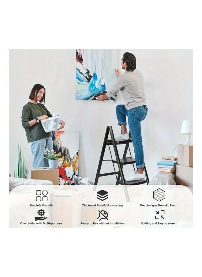 Sharpdo A strong and durable metal ladder with 3 steps made of aluminum alloys, featuring a foldable design with non-slip treads that can support a weight of 150 kg. It's easy to store and move with a space-saving design that requires no assembly, suitable for all household, commercial, kitchen, and office tasks. It's ideal for storing and cleaning plants; additionally, it can be used as a display unit or plant holder  - Image 5