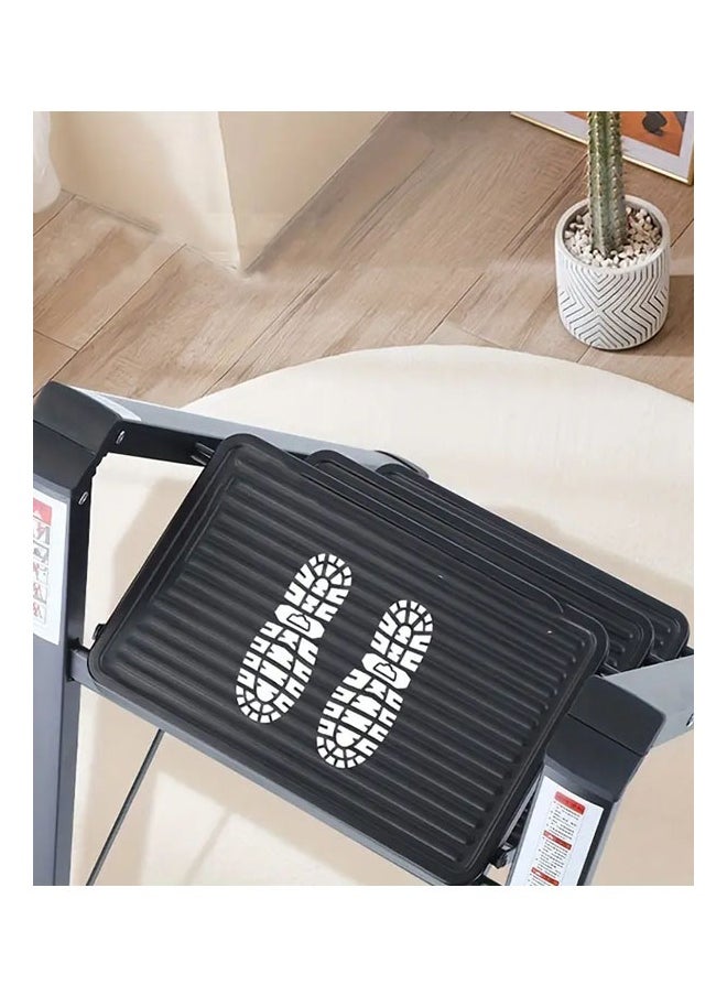 A strong and durable metal ladder with 3 steps made of aluminum alloys, featuring a foldable design with non-slip treads that can support a weight of 150 kg. It's easy to store and move with a space-saving design that requires no assembly, suitable for all household, commercial, kitchen, and office tasks. It's ideal for storing and cleaning plants; additionally, it can be used as a display unit or plant holder