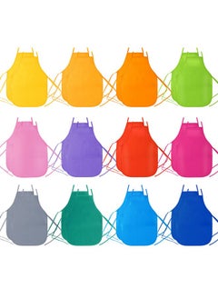 Pllieay 24 Pieces 12 Colors Kids Art Smocks Non Woven Artist Fabric Aprons For Children 3 7 For Kitchen Classroom Community Event Crafts And Art Painting Activity  - Image 1
