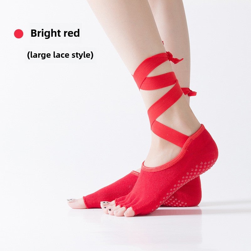 Loquat Professional Tie-Up Toe-Separating Yoga Socks Red - Image 1