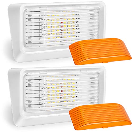 Kohree 320 Lumen LED RV Porch Light Exterior Utility 12V Lighting Fixture LED Panel, Replacement Lighting for RVs, Trailers, Campers, 5th Wheels. White Base, Clear and Amber Lenses Included 2 Packs - Image 1
