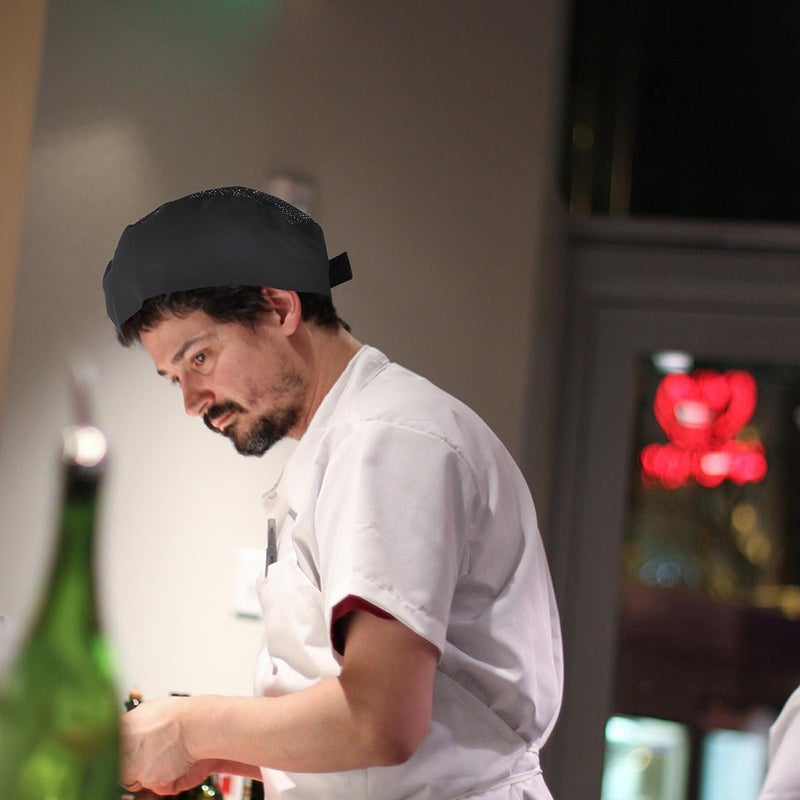 2pcs Breathable Mesh Chef Professional Catering Chefs Hat with Adjustable Strap Black - Image 3