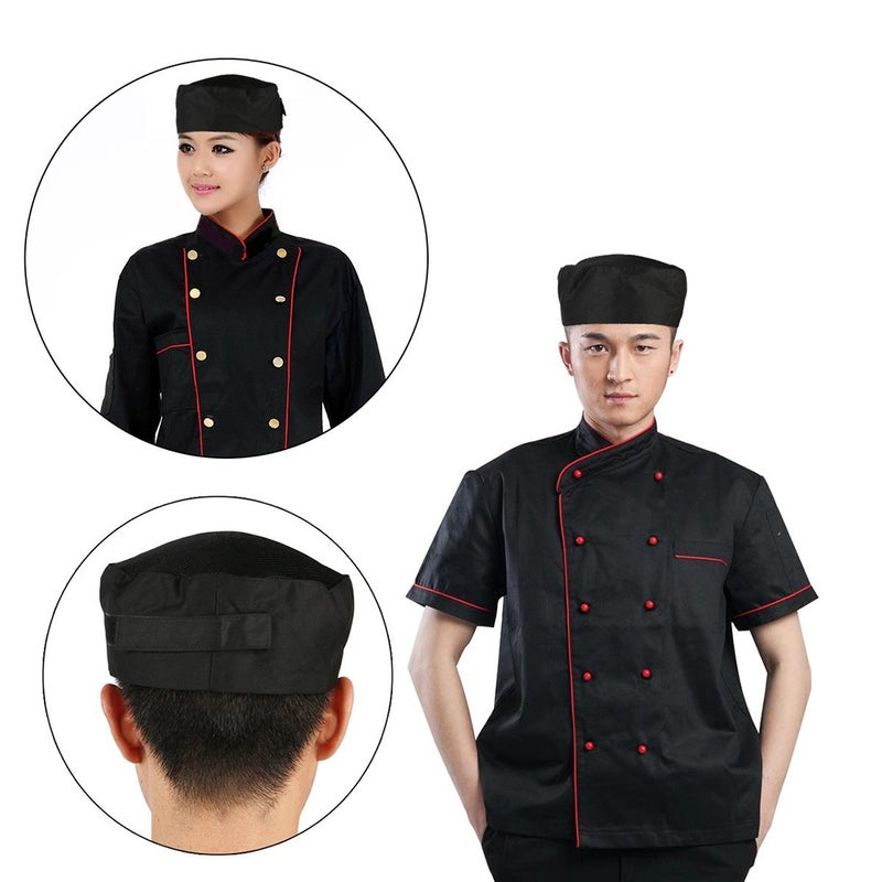 2pcs Breathable Mesh Chef Professional Catering Chefs Hat with Adjustable Strap Black - Image 2