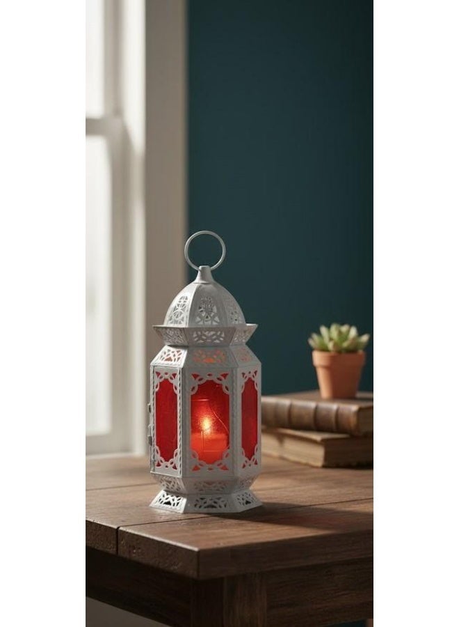 Large metal flower lantern - gray - glass color may vary - Image 1