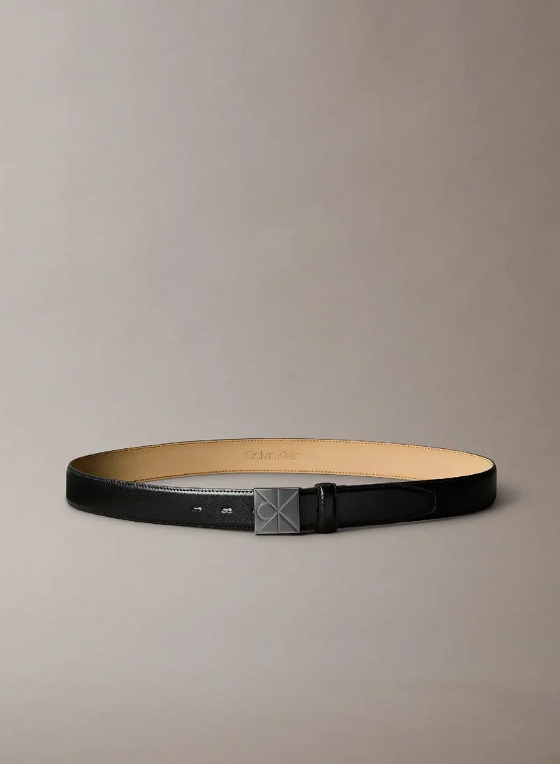 Calvin Klein Full-Grain Leather Logo Plaque Buckle Belt