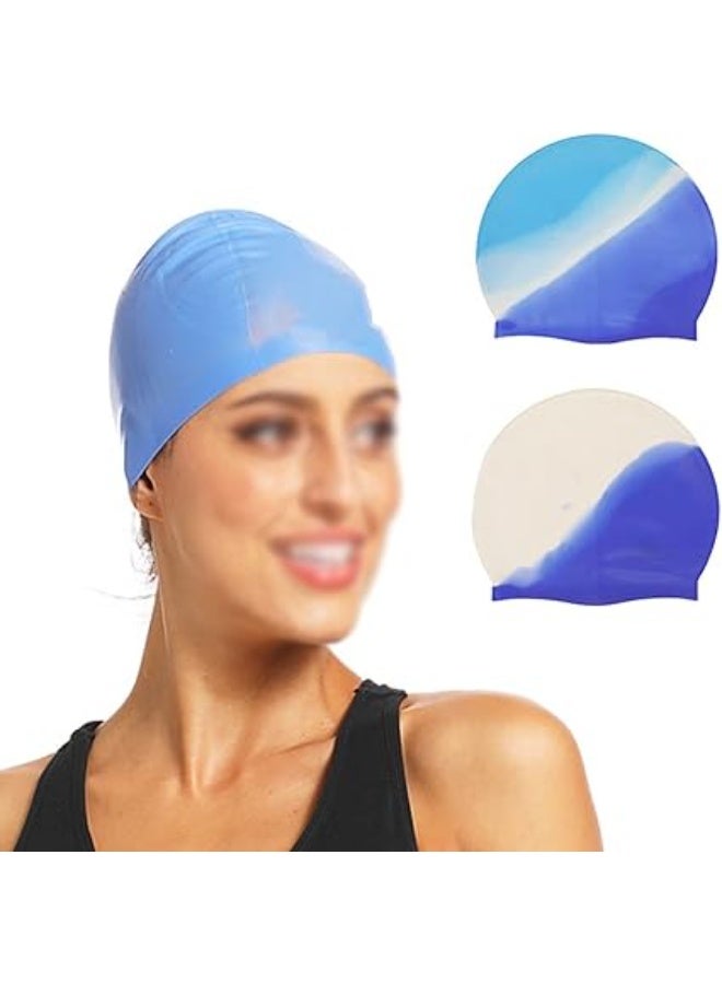 MUMS PLANET High-performance silicone swim cap with a hydrodynamic shape, one size fits all for adults - multi-color-Swimming cap - beach and pool supplies - Image 3