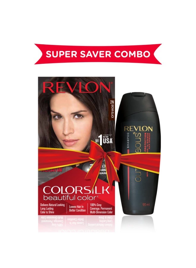 ريفلون صبغة شعر ريفلون كولور سيلك بالكيراتين - 2N بني أسود - (مع شامبو أوتريجيوس 90 مل) (3S10978F36721320) - Image 3